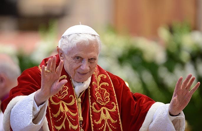 Pope Benedict XVI attends a ceremony to mark the 900th birthday of the Knights of Malta, one of the most peculiar organizations in the world at St. Peter&apos;s Basilica at the Vatican on February 9, 2013. Pope Benedict XVI announced during a mass Monday, February 11, 2013, that he plans to step down on February 28. (Eric Vandeville/Abaca Press/MCT)