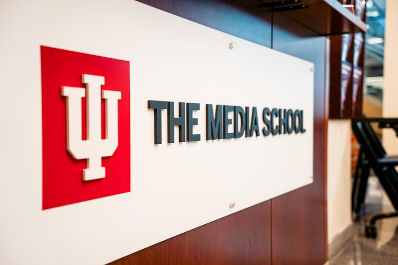 An Indiana University "the Media School" plaque is photographed Oct. 20 in Bloomington, Ind. The Media School is home to more than 20 student organizations and media outlets, including the Indiana Daily Student. Kate Farr, DN 

