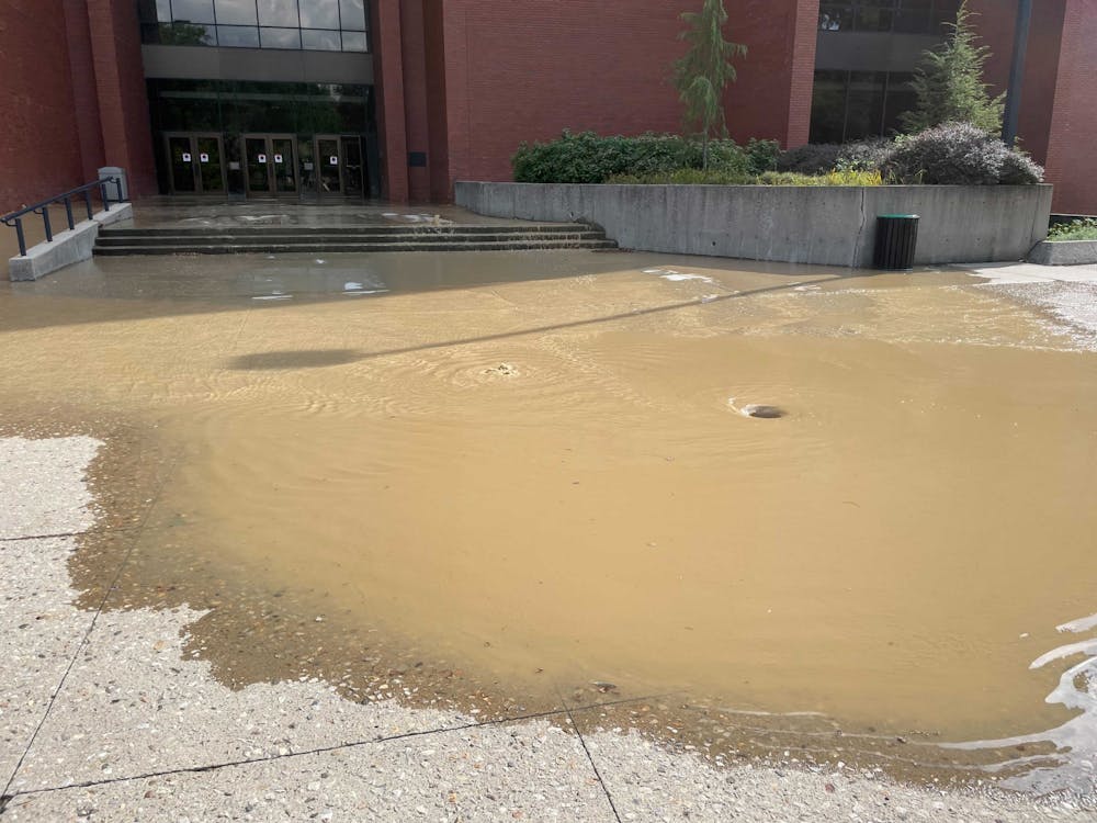 Water is seen outside of Bracken Library Sept. 5. Everyone was asked to evacuate the building at approximately 5 p.m. Taylor Smith, DN