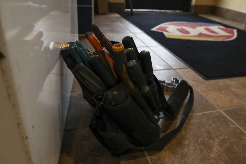 A belt of tools sits by the front door Sept. 20, 2018 at the Dairy Queen on Bethel. The resturant plans to re-open Oct. 1. Rebecca Slezak,DN