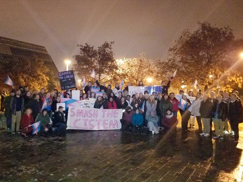 <p>Spectrum members pose for a photo after a protest on Ball State's campus. <strong>Brooklyn Arizmendi, Photo provided</strong></p>