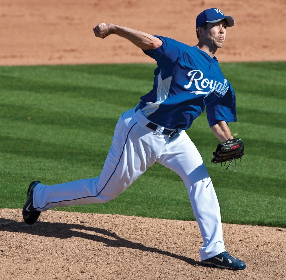 Kansas City Royals pitcher Bryan Bullington delivers a ninth-inning pitch during spring training game against the Texas Rangers in Surprise, Arizona, on Friday, March 5, 2010. (John Sleezer/Kansas City Star/MCT)