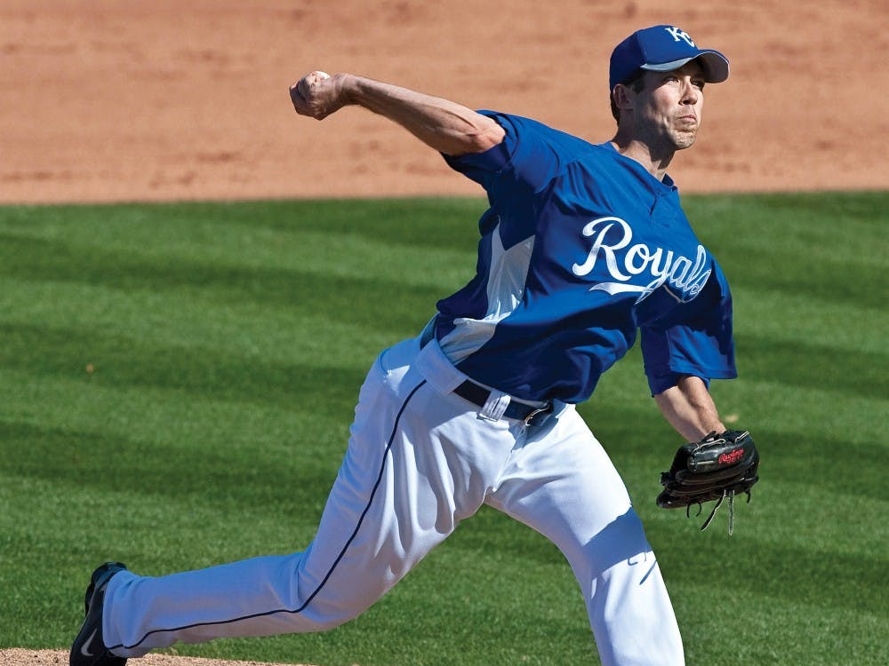 Kansas City Royals pitcher Bryan Bullington delivers a ninth-inning pitch during spring training game against the Texas Rangers in Surprise, Arizona, on Friday, March 5, 2010. (John Sleezer/Kansas City Star/MCT)