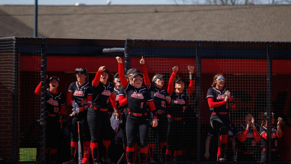 The Cardinals celebrates a home run hit by one of their teammates in the fifth inning against Ohio March 16 at First Merchants Bank Ballpark. The Cardinals were at 3-5 in the fifth inning. Kate Tilbury, DN