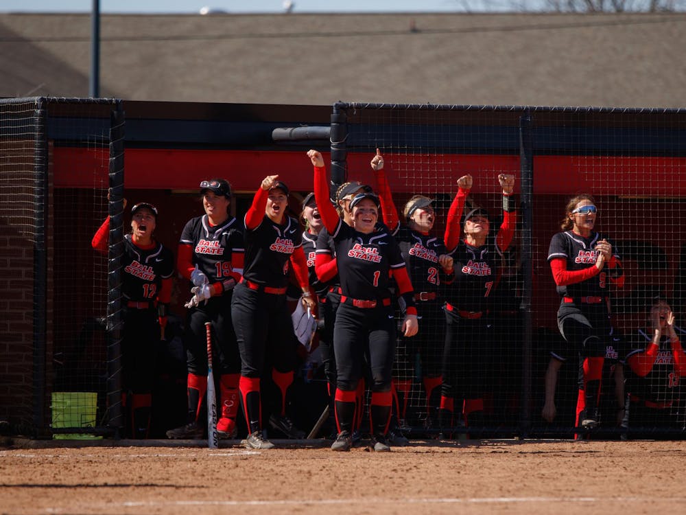 The Cardinals celebrates a home run hit by one of their teammates in the fifth inning against Ohio March 16 at First Merchants Bank Ballpark. The Cardinals were at 3-5 in the fifth inning. Kate Tilbury, DN