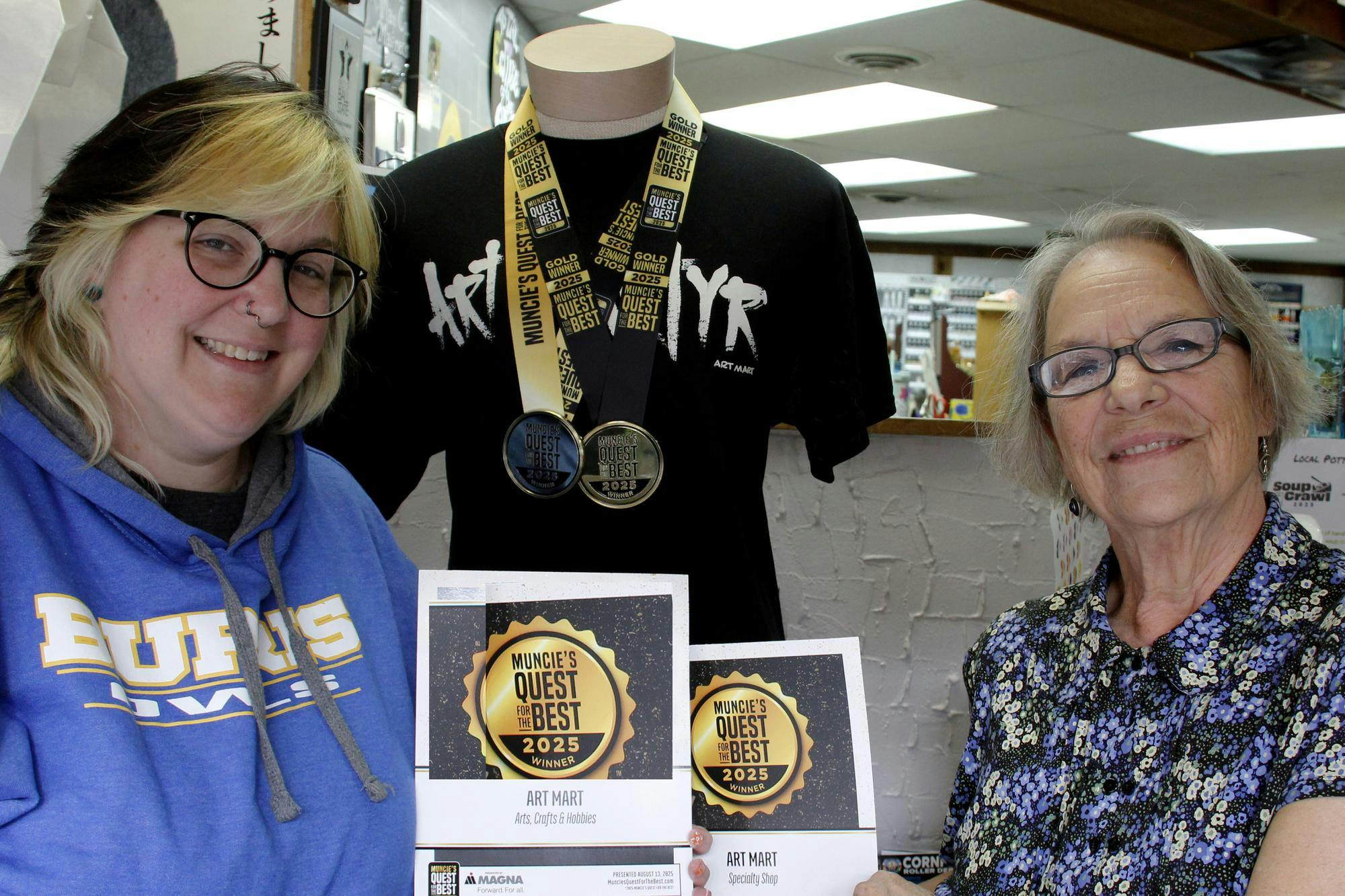 Art Mart owner Karen Fisher and her daughter Beth McCollum pose for a photo highlighting their Quest for Best Muncie awards of 2025 Sept. 4 at the Muncie, Ind. They said they were very proud to have claimed victory in two categories. Katherine Hill, DN