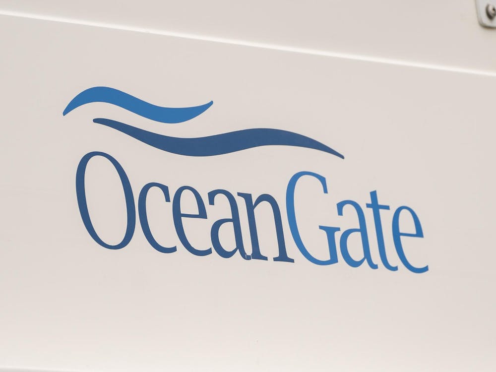The OceanGate logo is seen on a vessel stored near the OceanGate offices on Wednesday, June 21, 2023, in Everett, Washington. OceanGate, owner of the missing submersible carrying five people trying to visit the Titanic wreckage in the North Atlantic, operates out of Everett. (David Ryder/Getty Images/TNS)