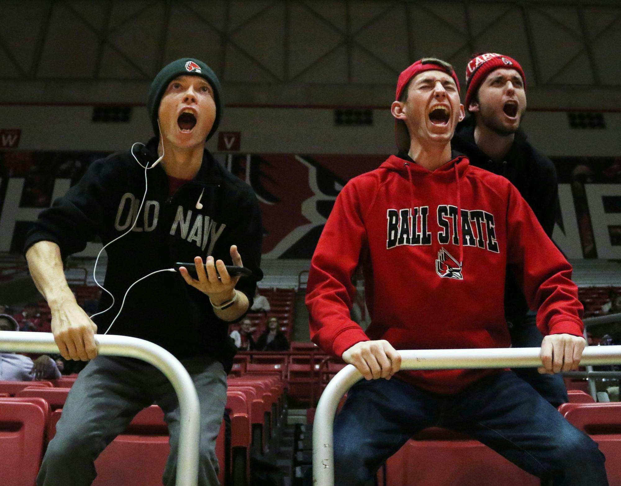 Ball State fans celebrate the Cardinals scoring during their game against Butler Saturday, Nov. 23, 2019, at John E. Worthen Arena. Ball State won 74-70. Paige Grider, DN