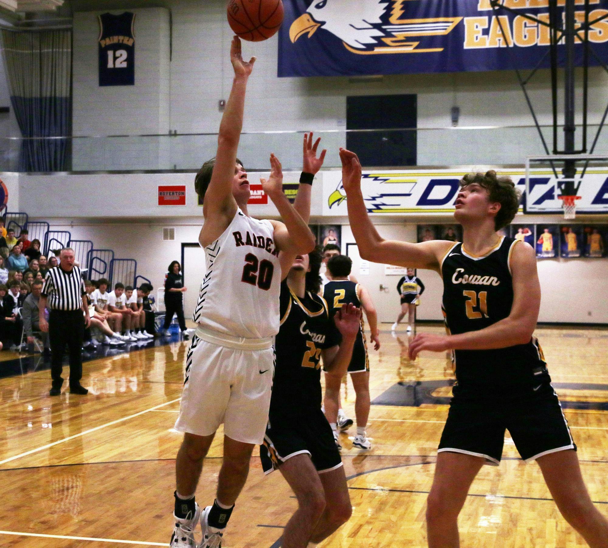 Wapahani senior Isaac Andrews attempts to shoot a layup Jan. 10 against Cowan in the Delaware County Tournament at Delta High School. David Moore, DN.
