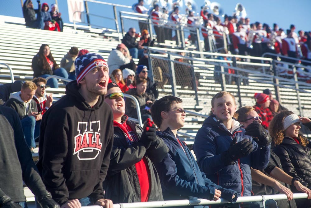 Fans cheer on Ball State football against Central Michigan Nov.16, 2019, at Scheumann Stadium. Ball State lost 45-44. Omari Smith, DN