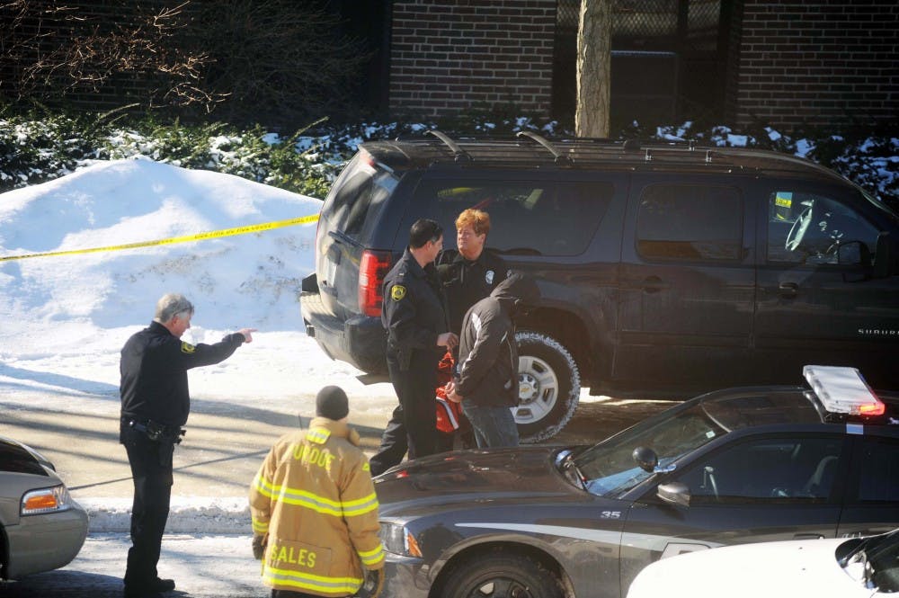 	Cody Cousins is handcuffed outside of Purdue’s Electrical Engineering Building shortly after a shooting Jan. 21. PHOTO PROVIDED BY QUENTIN BULLOCK