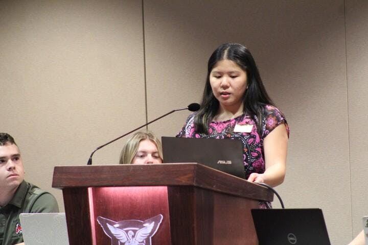 Graduate Assistant Amanda Nelson from the Multicultural Center gives her presentation on Diversity, Equity and Inclusion training. Meghan Braddy, DN