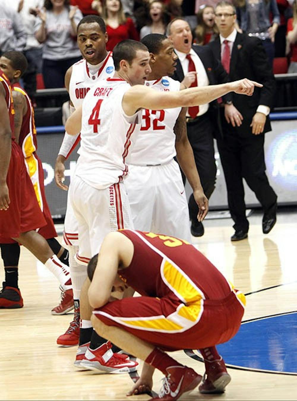 Iowa State forward Georges Niang reacts after Ohio State guard Aaron Craft hit the game-winning shot late in the second half of a third-round game in the NCAA Tournament at  Sunday. The Big Ten four teams in the Sweet Sixteen. MCT PHOTO