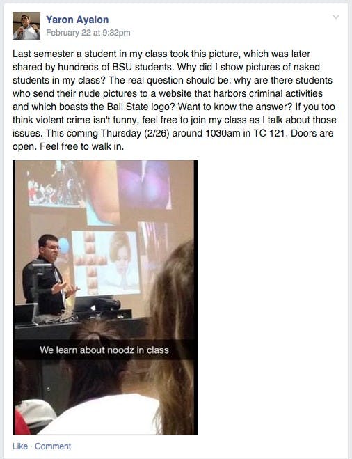 Assistant Professor of History Yaron Ayalon ends the week's class by telling his students to better themselves. Ayalon gave the speech last year, and will give the speech again on Feb. 26 in Teachers College Room 121. PHOTO COURTESY OF FACEBOOK