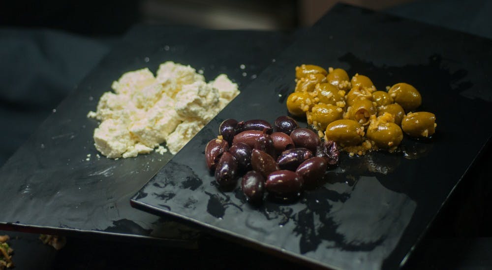 To represent the food from the Mediterranean area an olive bar with feta cheese was presented with mushrooms and red peppers. DN PHOTO JASON CONERLY