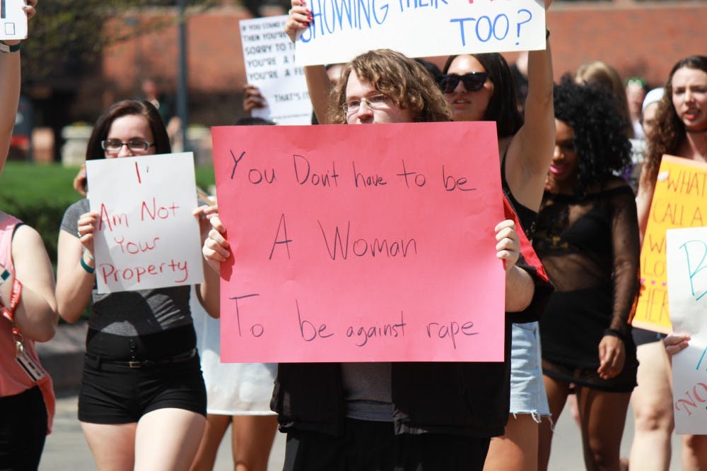 The second annual Slut Walk took place on April 17 on the Ball State Campus. Participants walked down McKinnley Ave., shared personal stories, and shouted chants. DN PHOTO ALISON CARROLL