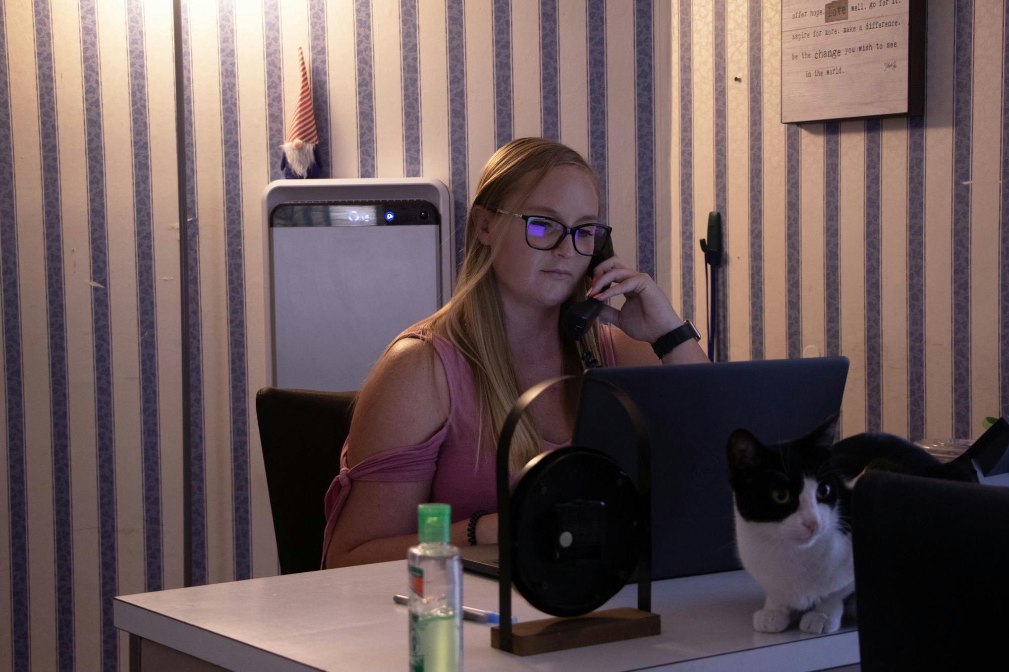 A Better Way worker Katie Madden takes a 988 call at the call center Sept. 26 in Muncie. The call center also takes calls for the Ball State Crisis Line. Olivia Ground, DN
