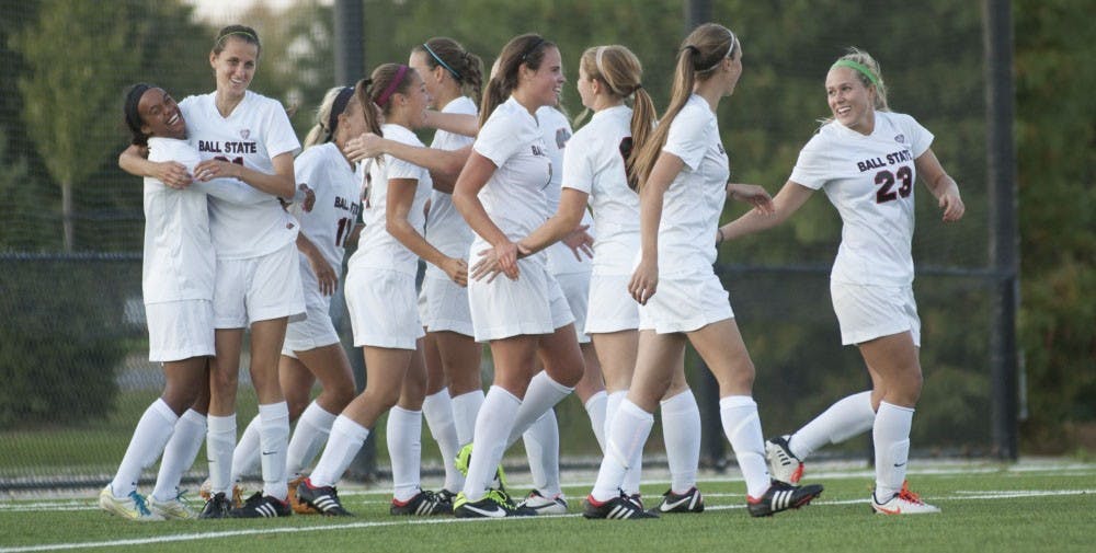 	The Ball State soccer team advanced to the semifinals of the MAC Tournament Sunday afternoon.

	The Ball State soccer team celebrates after scoring a goal against Toledo at the Briner Sports Complex. The Cardinals tied with the Rockets 2-2. DN PHOTO MATT MCKINNEY