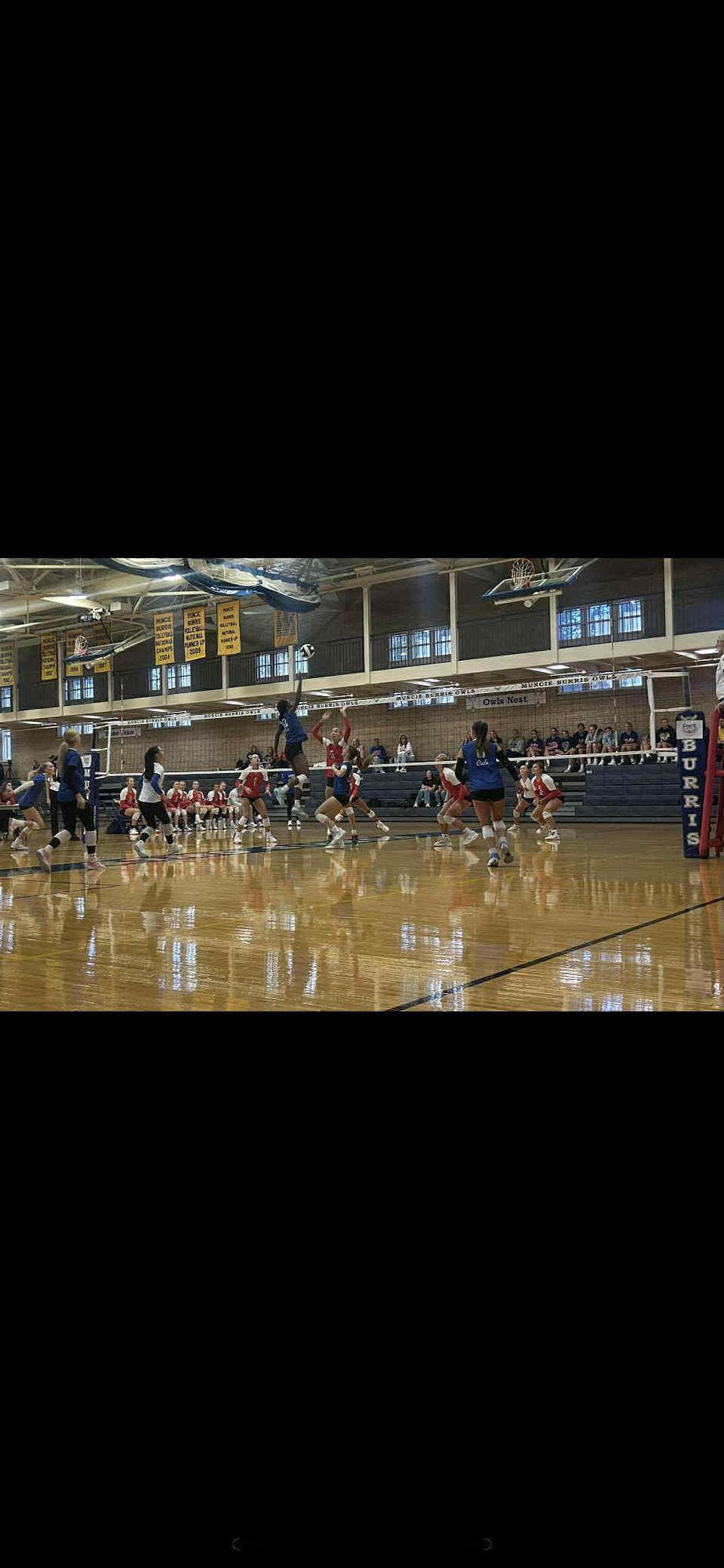 JaMaria Jackson leaps for a block during the Shondell Invitational on Saturday, Sept. 6. Jackson, the team’s middle hitter, energized Burris as they finished third in the tournament.
