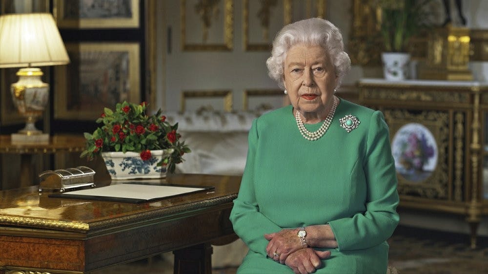 <p>Britain's Queen Elizabeth II addresses the nation and the Commonwealth from Windsor Castle, April 5, 2020, in Windsor, England. The monarch made a rare address, calling on Britons to rise to the challenge of the coronavirus pandemic, to exercise self-discipline in “an increasingly challenging time." <strong>(Buckingham Palace via AP)</strong></p>