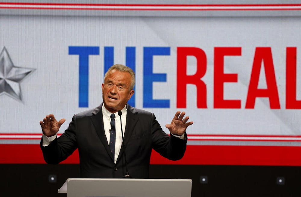 LOS ANGELES, CA - JUNE 27, 2024: Independent candidate for president Robert F Kennedy Jr. participates in his own debate after being excluded from CNN's debate with President Joe Biden and Donald Trump at XR Studio on June 27, 2024 in Los Angeles, California.(Gina Ferazzi / Los Angeles Times)