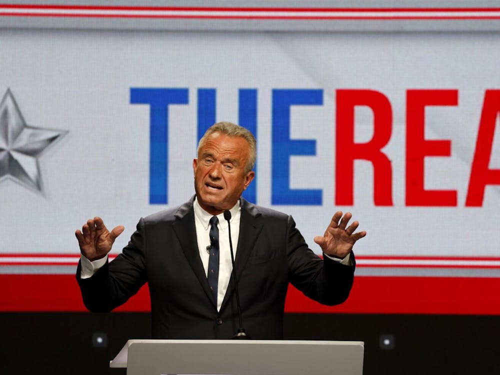 LOS ANGELES, CA - JUNE 27, 2024: Independent candidate for president Robert F Kennedy Jr. participates in his own debate after being excluded from CNN's debate with President Joe Biden and Donald Trump at XR Studio on June 27, 2024 in Los Angeles, California.(Gina Ferazzi / Los Angeles Times)