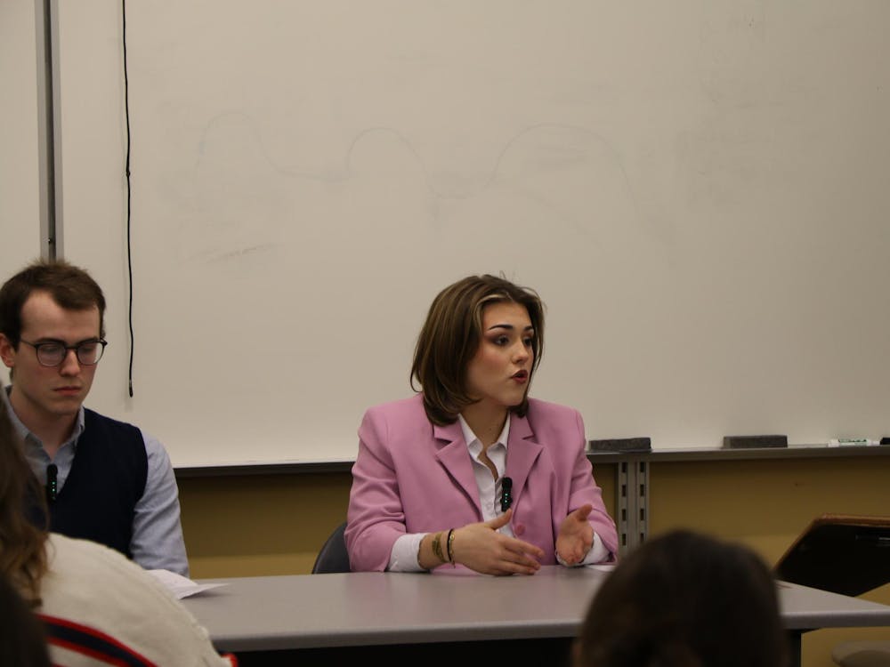 R.I.S.E vice president candidate Addy Morey responds to
question. Landon Jones, DN.