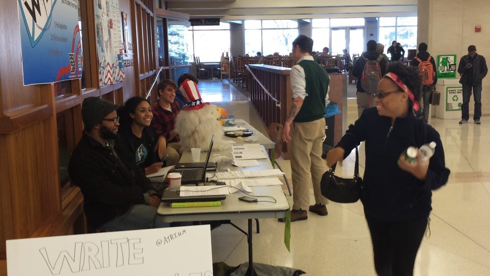 	Members of the Students for Creative Social Activism talked with students Thursday to encourage them to write to their legislators. DN PHOTO JACOB BURBRINK 