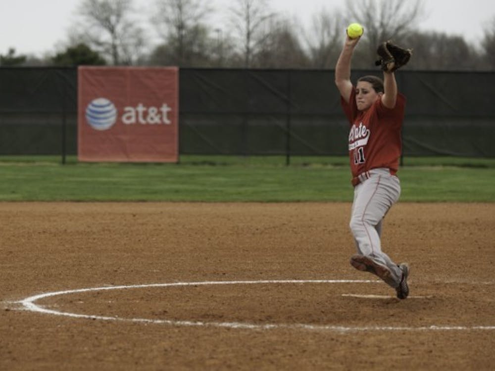 Kim Mazzapica pitches in the second half of the Saturday's first game against Buffalo.DN PHOTO R.J. Ricker