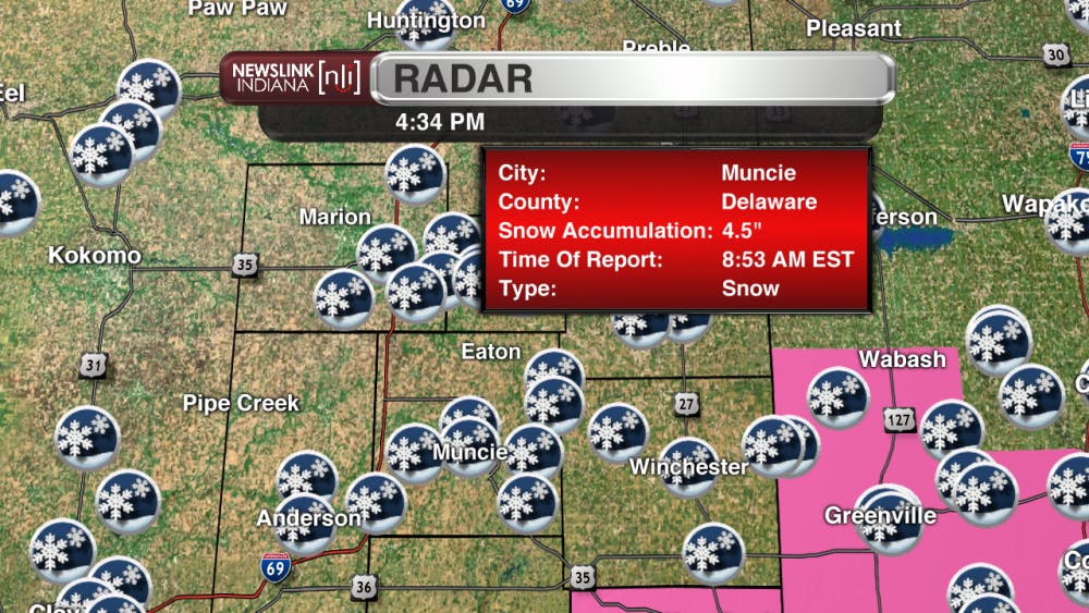 Snowfall report of 4.5" from Muncie in Delaware county. 