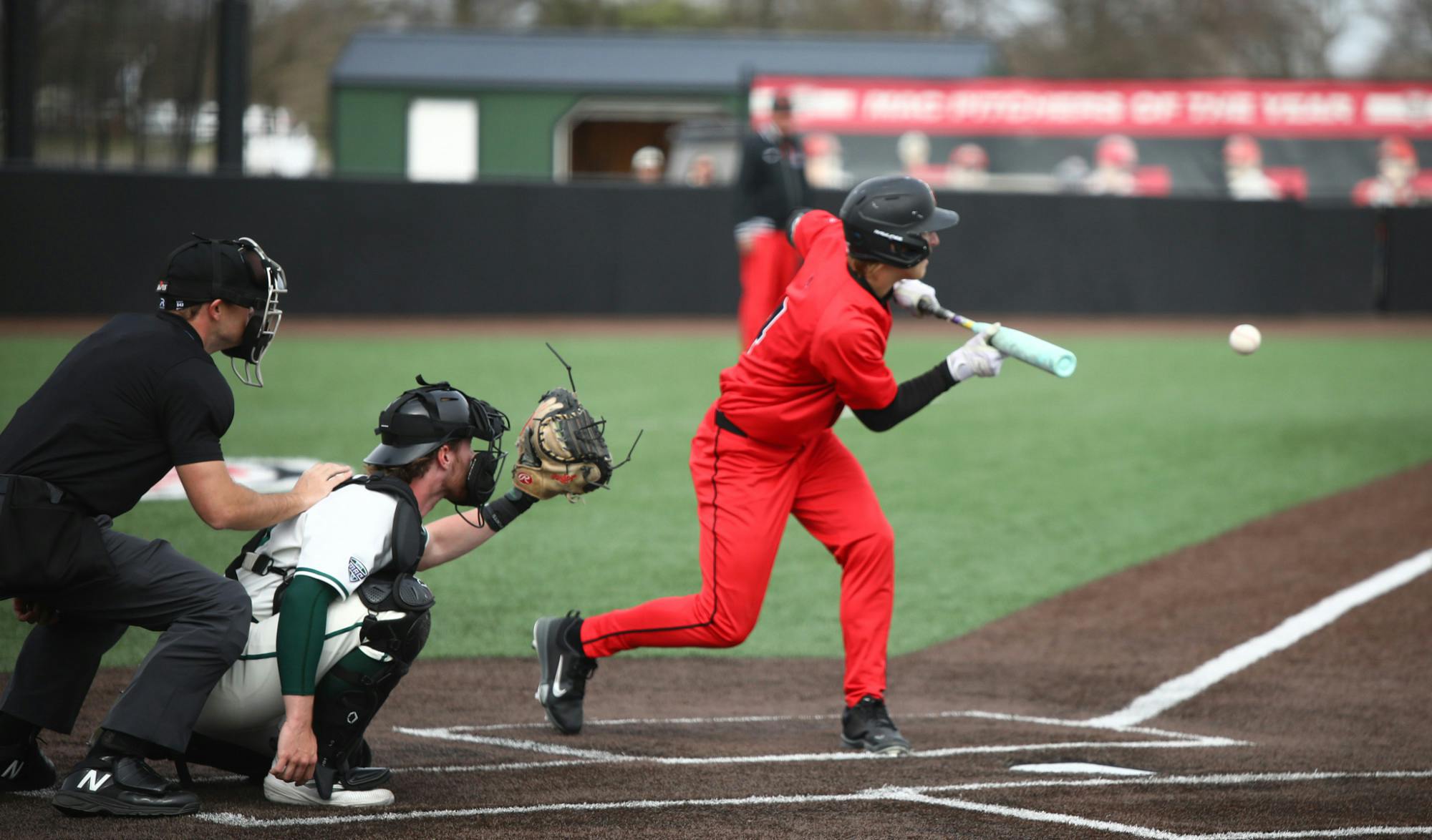 Ball State senior infielder Gavin Balius bunts the ball March 15 at Shebek Stadium. Balius has a season high of 3 bases stolen. Adam Jones, DN
