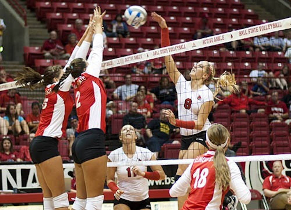  Junior Mindy Marx attempts the kill against Illinois State during their game on Aug. 25. Ball State will take on IPFW tomorrow. DN FILE PHOTO JONATHAN MIKSANEK