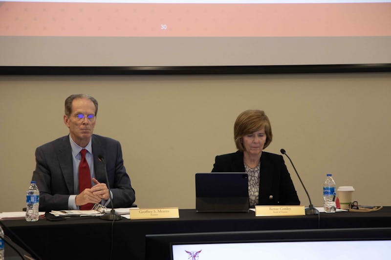 President Geoffrey Mearns and board chair Renae Conley listening during the June 16 Board of Trustees. The next meeting will be held on Sept. 15. Elijah Poe, DN