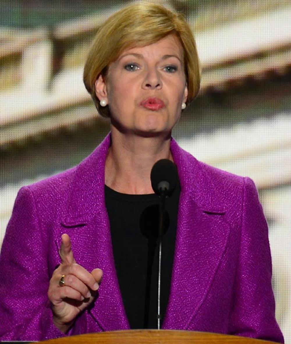 U.S. Rep. and Senate candidate Tammy Baldwin (D-WI) speaks at the 2012 Democratic National Convention in Times Warner Cable Arena Thursday, September 6, 2012 in Charlotte, North Carolina. (Harry E. Walker/MCT)