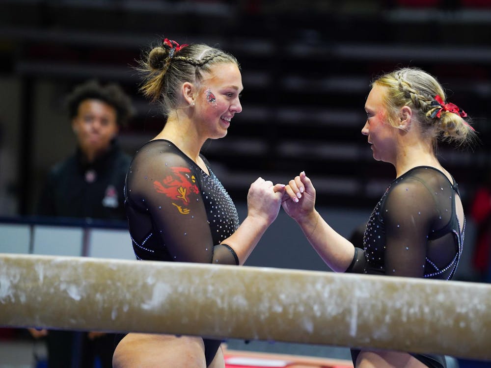 Ball State Gymnastics Team won against Eastern Michigan with a score of 195.025 vs 194.125 on Feb. 12 in Worthen Arena.