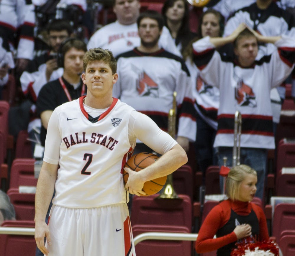 Senior center Matt Kamieniecki reacts to call made by the referees during the game against Indiana State on Dec. 6 at Worthen Arena. DN PHOTO BREANNA DAUGHERTY