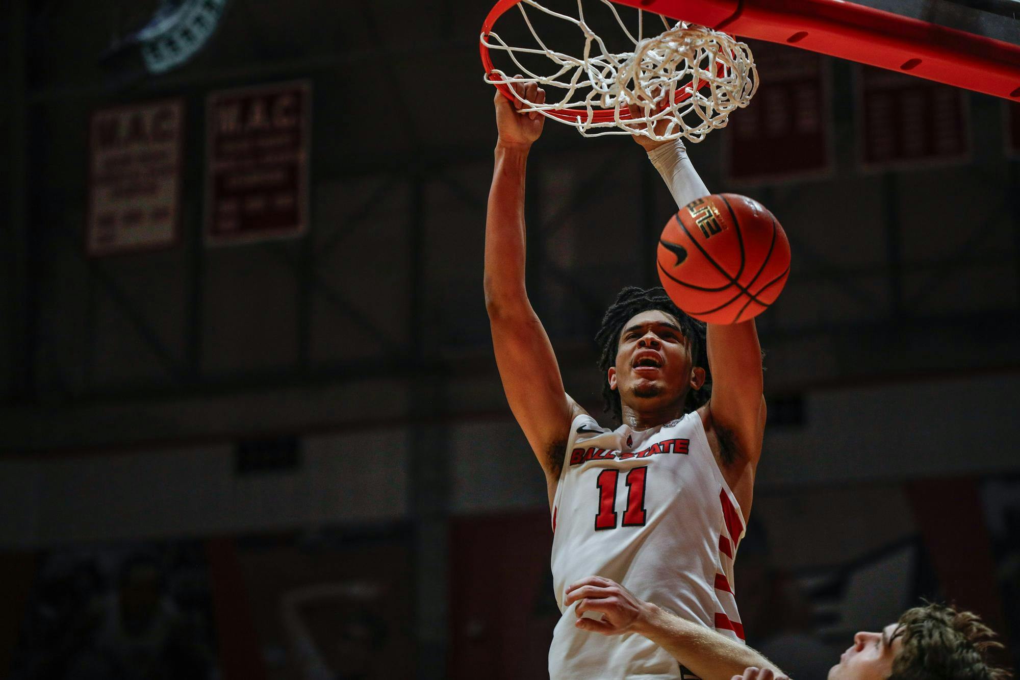 Junior forward Basheer Jihad dunks the ball after a breakaway Dec. 2 against Bellarmine at Worthen Arena. Jihad had 11 rebounds. Andrew Berger, DN