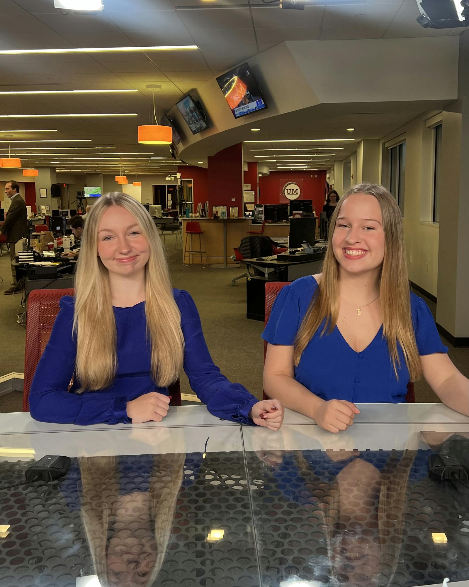 Grace Bentowski and Brooke Follrad pose for a photo after anchoring a "Sister Show" on Waking up with Cardinal Weather Nov.17, 2023. Brooke Follrad, Photo Provided.