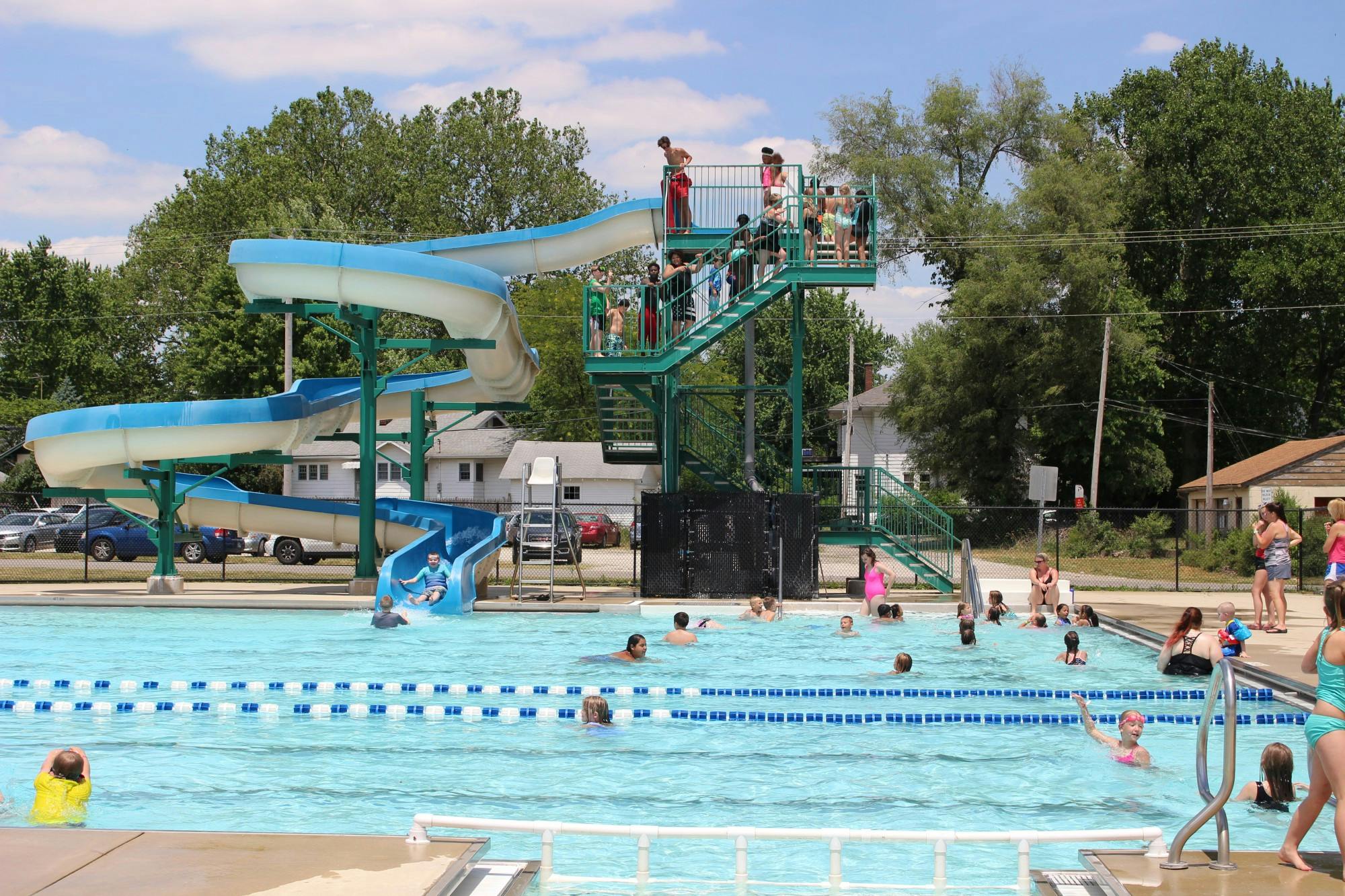 Muncie community members swim June 17, 2020, at Tuhey Pool. Marlene Mitchell, manager, said the pool can hold 630 people, which is half its regular capacity. Jenna Gorsage, DN