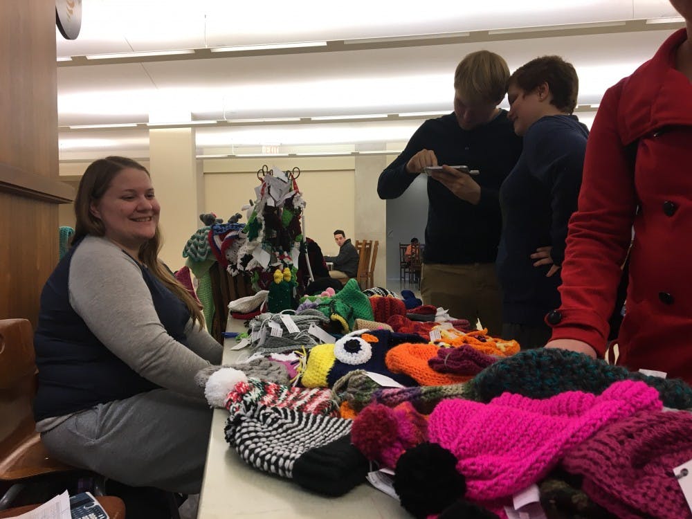 <p>The Knitting and Crocheting Club sold items in the Atrium on Dec. 5 and 6 to showcase their work they have made this semester.<em> Mary Freda // DN&nbsp;</em></p>