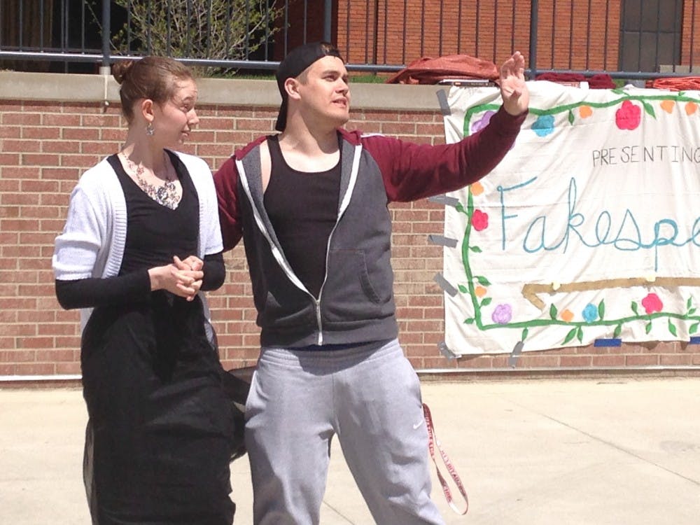 <p><em>DN PHOTO KARA BERG</em></p><p>A Honors 202 class performed their own, modernized version of 'The Taming of the Shrew' outside Bracken Tuesday. This performance, and the one Thursday, is a part of their final project for the class. </p>
