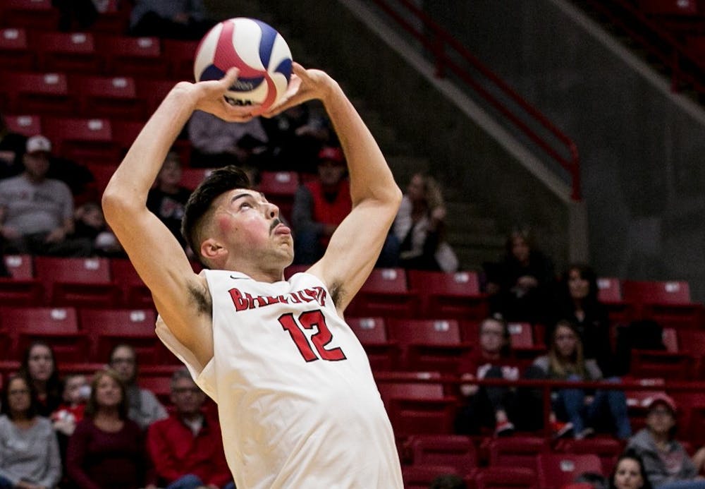 Ball State's mens volleyball team competed against McKendree April 6 in John E. Worthen Arena. The Cardinals won 3-0.&nbsp;