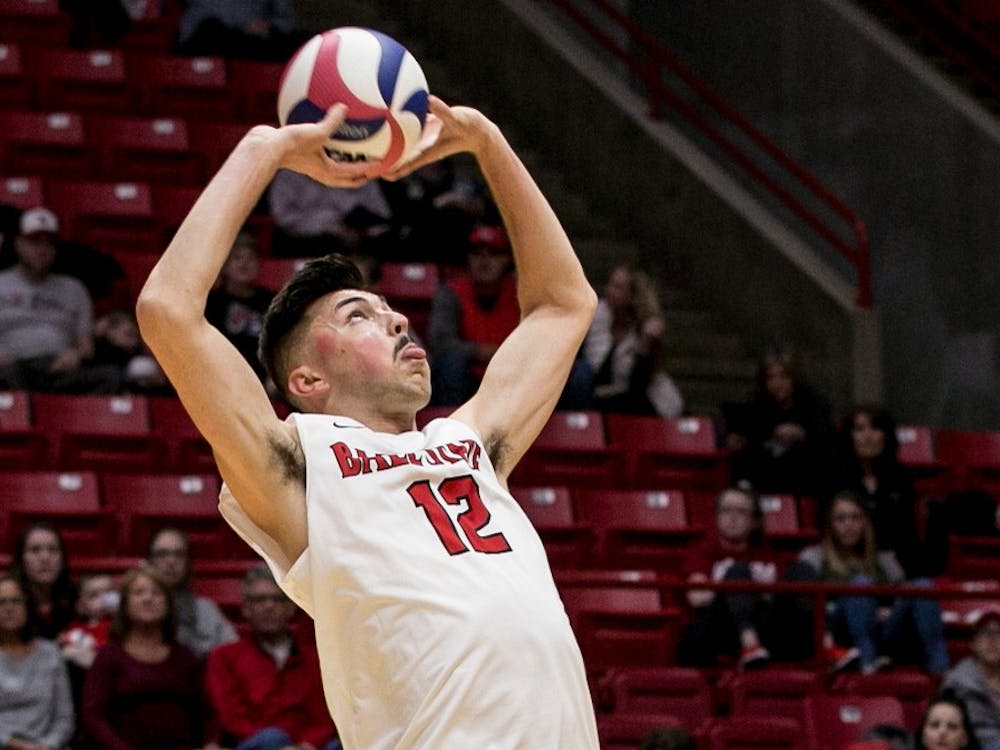 Ball State's mens volleyball team competed against McKendree April 6 in John E. Worthen Arena. The Cardinals won 3-0.&nbsp;