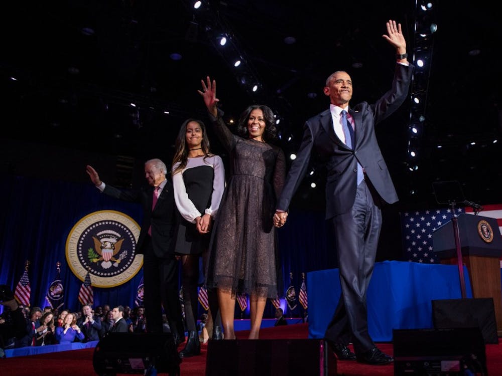 President Obama is joined by Michelle and Malia after his farewell address at McCormick Place in Chicago on Tuesday, Jan. 10, 2017. (Zbigniew Bzdak/Chicago Tribune/TNS)