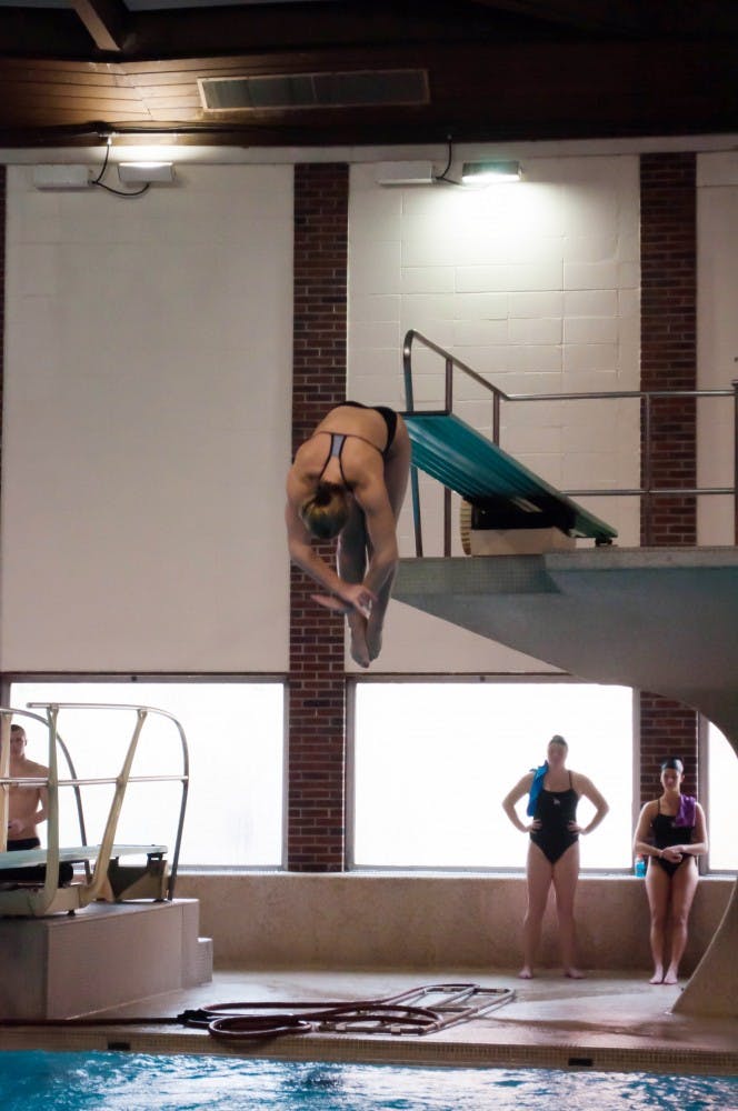 Sophomore Ball State diver Madie Zirzow competes in day two of the Doug Coers Invitational at Lewellen Aquatic Center. DN PHOTO KATIE GRAY