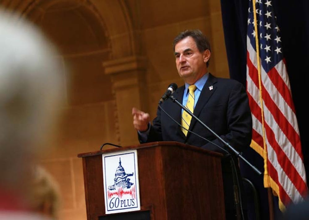 Indiana GOP Senate candidate Richard Mourdock talks to seniors during an event at the Statehouse in Indianapolis on Sept. 26. The race between Mourdock and Democratic candidate Joe Donnelly could decide which party controls the Senate. MCT PHOTO