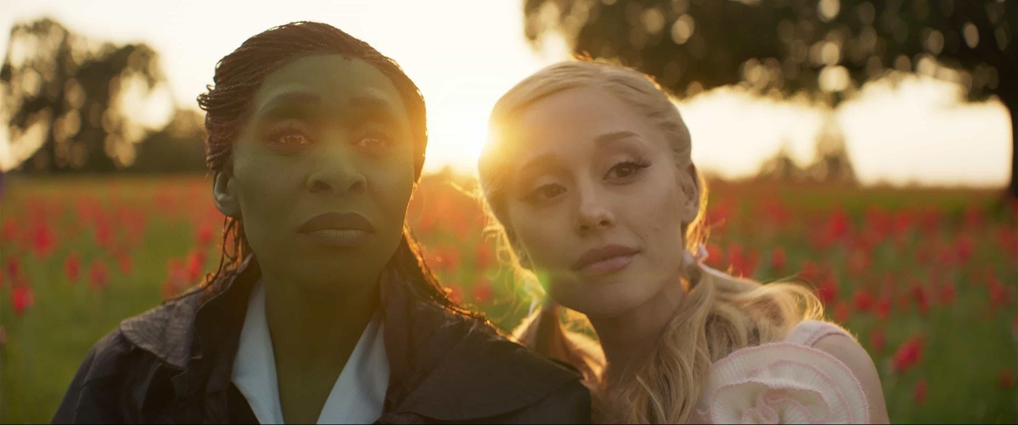 Elphaba and Glinda in the movie Wicked with photo provided by Wicked's promotional material. 