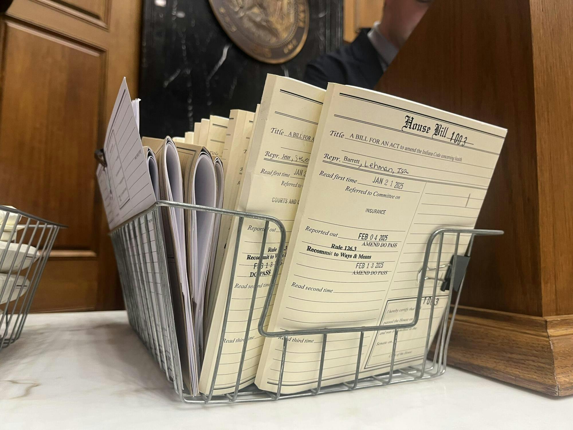 Several House bills await further action in the House chamber on Feb. 17, 2025 before moving forward in the 2025 legislative session. (Photo by Whitney Downard/Indiana Capital Chronicle)