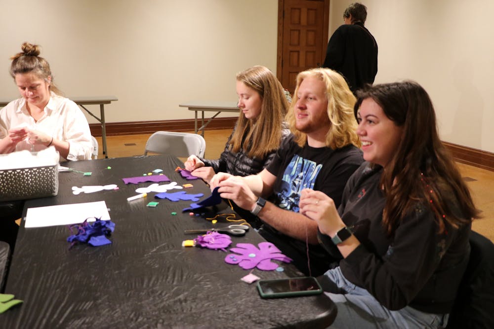 <p>Ball State&#x27;s David Owlsley Museum of Art&#x27;s After Hours attendants create ex-effigies with felt and string. Maureen Nicholson, DOMA Curator of Education, said she hopes this event brings more people to DOMA to enjoy the art and community on Ball State&#x27;s campus. Maya Kim, DN</p>