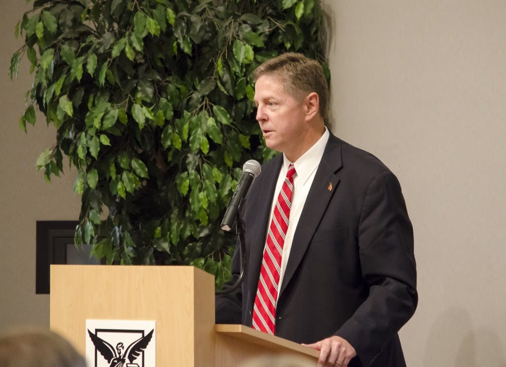Athletic Director Bill Scholl speaks at a memorial service Sept. 30. Scholl, who has been the AD at Ball State since 2012, will be leaving the university for an AD job at Marquette. DN FILE PHOTO OHLENKAMP